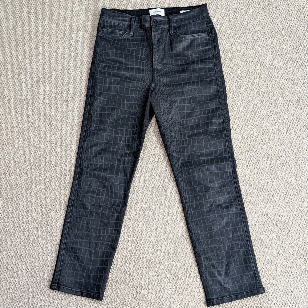 FRAME Jeans Womens Size 30 Black Noir Croc Coated‎ Le Sylvie Slender Straight